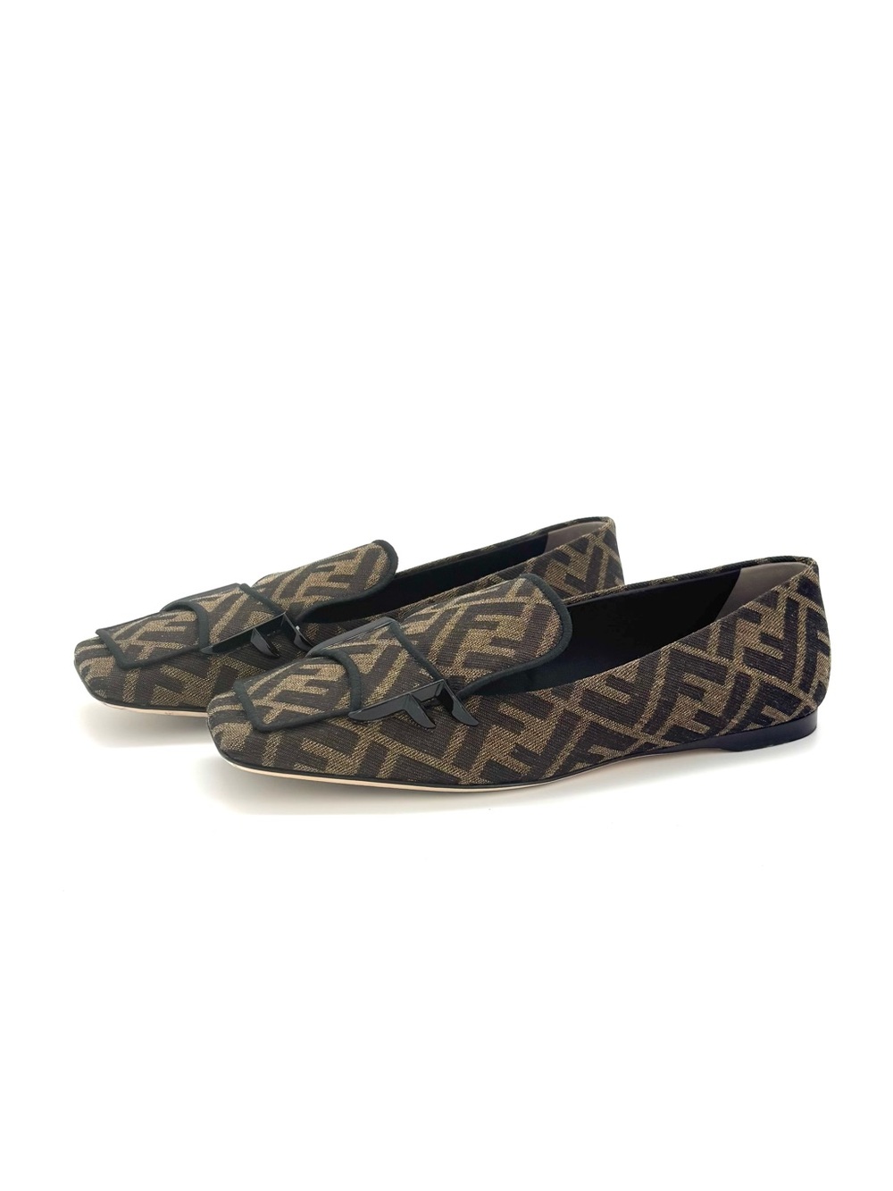 Fendi Jacquard Ffreedom Square Toe FF Zucca Logo Ballet Flats Loafers 36.5
